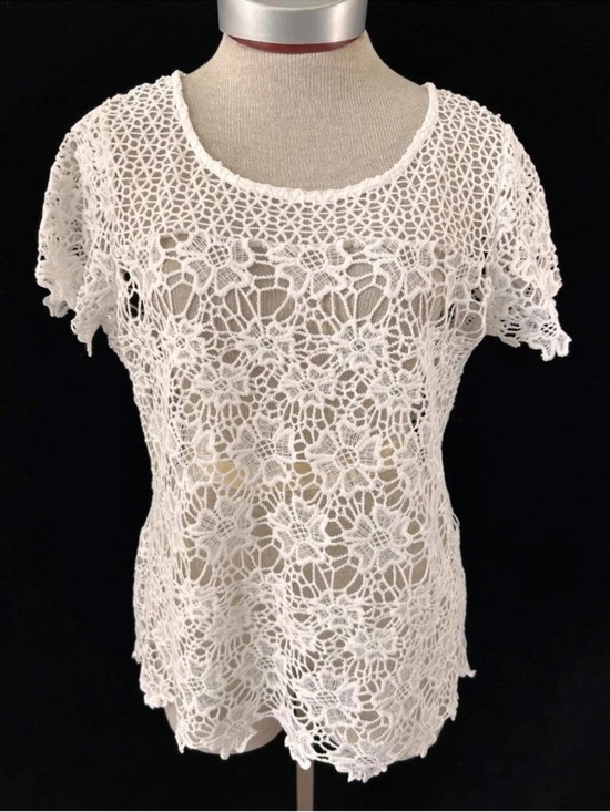 hearts of palm Tops - hearts of palm White Crochet Lace Short Sleeve Top